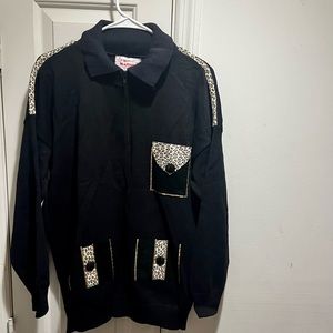 Vintage Mardel handcrafted sweater with suede and animal print